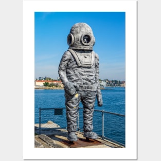Old Deep Sea Diving Suit Statue, Cockatoo Island, Sydney, NSW, Australia Posters and Art